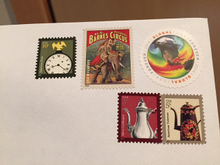 five stamps totaling $1.82