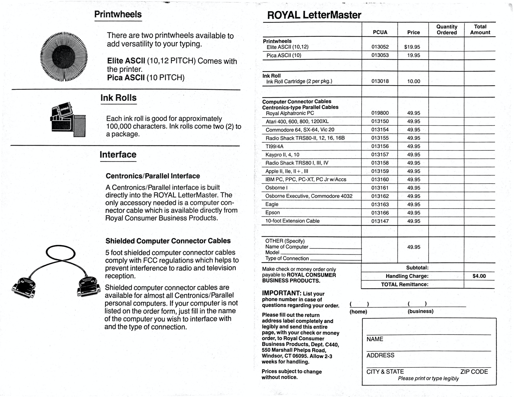 Royal LetterMaster supplies form